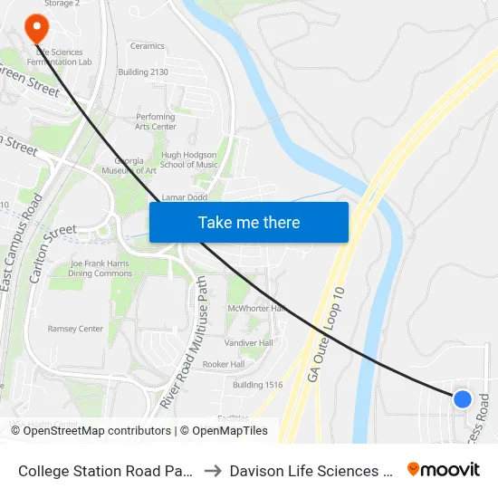 College Station Road Park & Ride to Davison Life Sciences Complex map