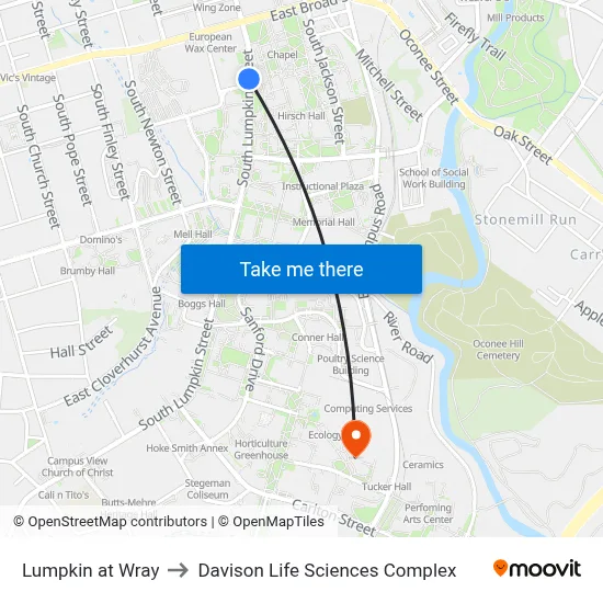 Lumpkin at Wray to Davison Life Sciences Complex map