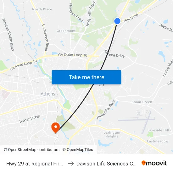 Hwy 29 at Regional First Care to Davison Life Sciences Complex map