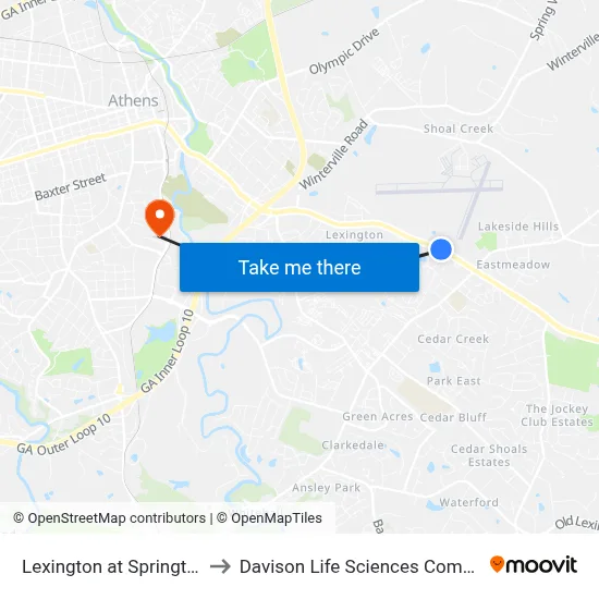 Lexington at Springtree to Davison Life Sciences Complex map