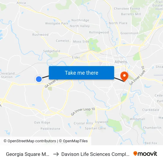 Georgia Square Mall to Davison Life Sciences Complex map