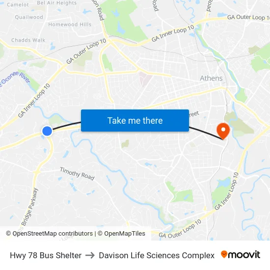 Hwy 78 Bus Shelter to Davison Life Sciences Complex map