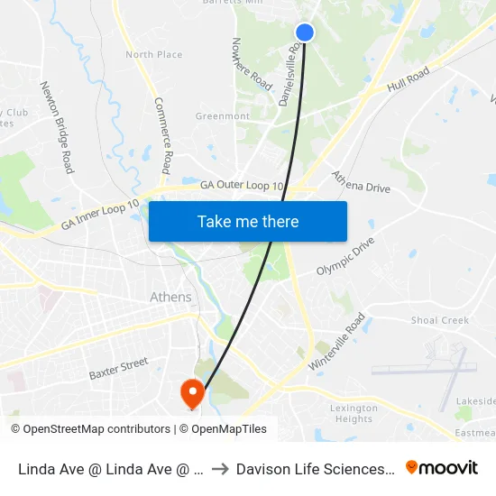 Linda Ave @ Linda Ave @ Clarke Cty to Davison Life Sciences Complex map