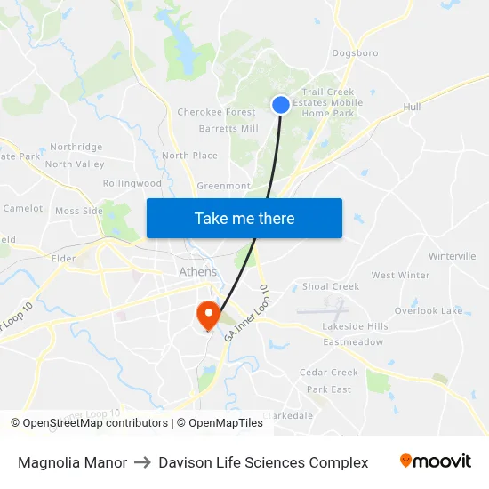 Magnolia Manor to Davison Life Sciences Complex map