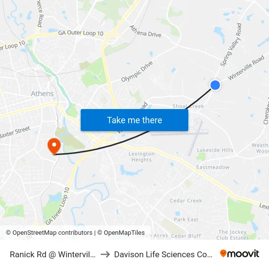 Ranick Rd @ Winterville Rd to Davison Life Sciences Complex map