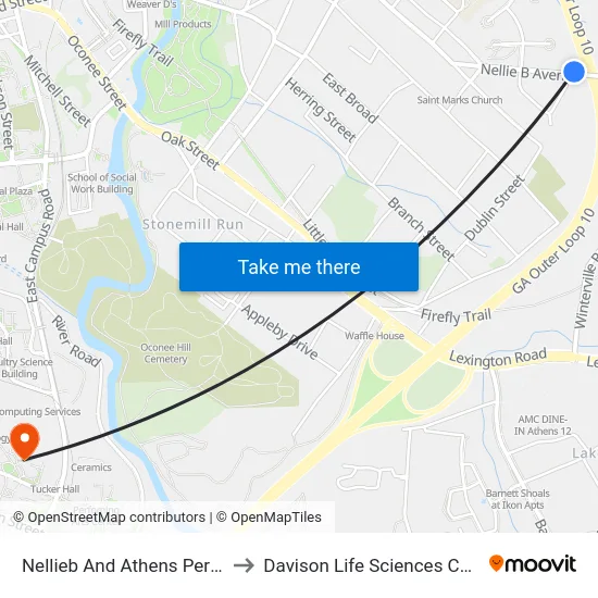Nellieb And Athens Perimeter to Davison Life Sciences Complex map