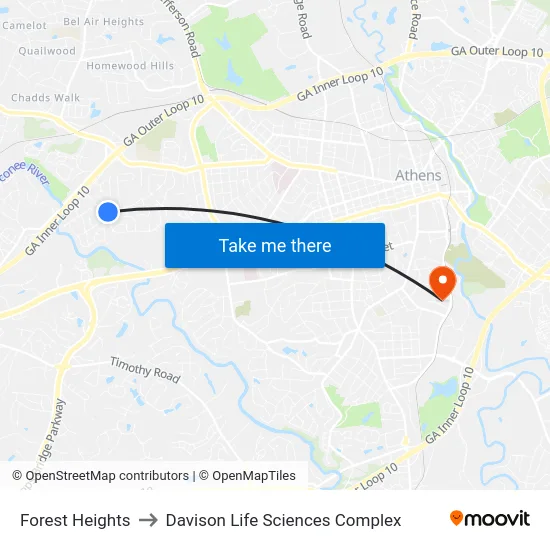 Forest Heights to Davison Life Sciences Complex map