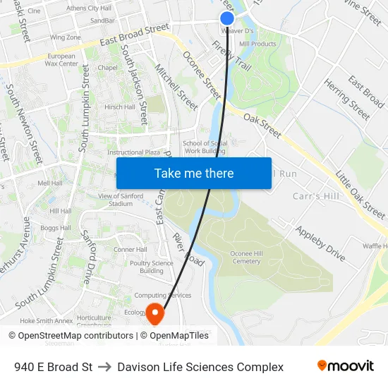 940 E Broad St to Davison Life Sciences Complex map
