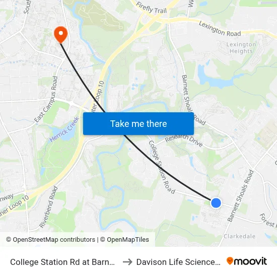 College Station Rd at Barnett Shoals Rd to Davison Life Sciences Complex map