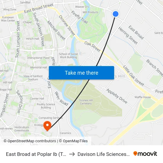 East Broad at Poplar Ib (Temporary) to Davison Life Sciences Complex map