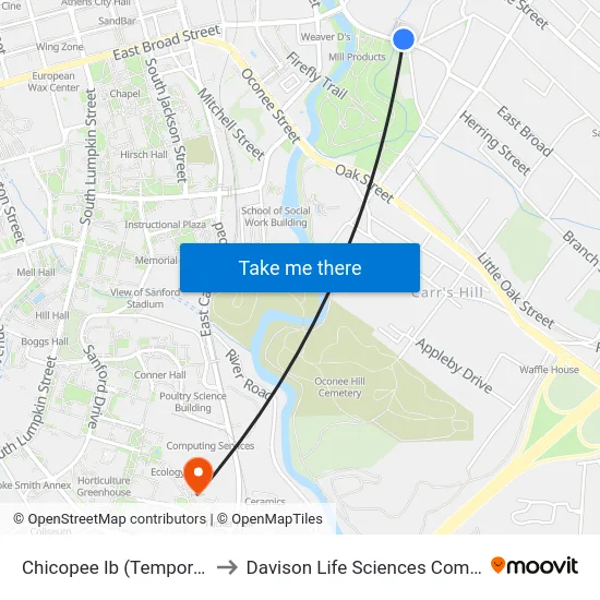 Chicopee Ib (Temporary) to Davison Life Sciences Complex map
