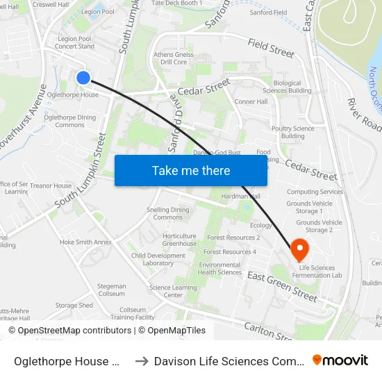 Oglethorpe House  West to Davison Life Sciences Complex map