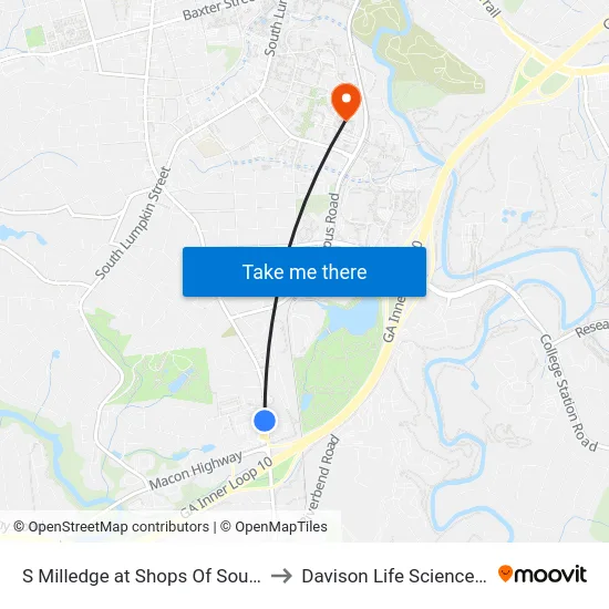 S Milledge at Shops Of South Athens Ob to Davison Life Sciences Complex map