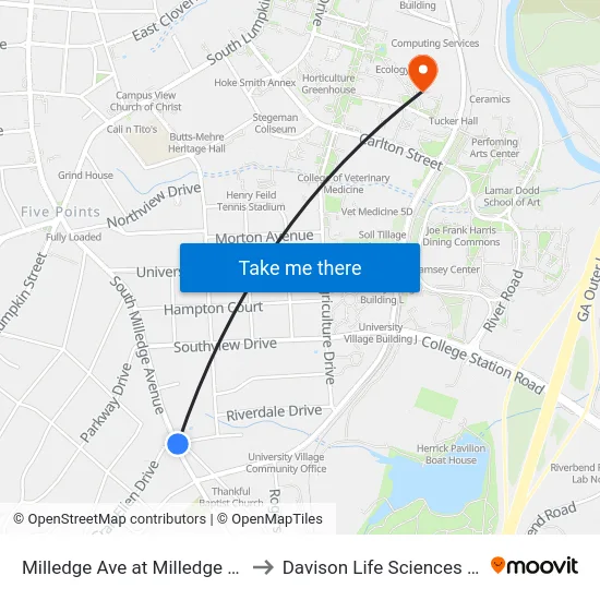Milledge Ave at Milledge Ave Ext Ib to Davison Life Sciences Complex map