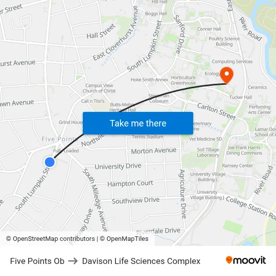 Five Points Ob to Davison Life Sciences Complex map