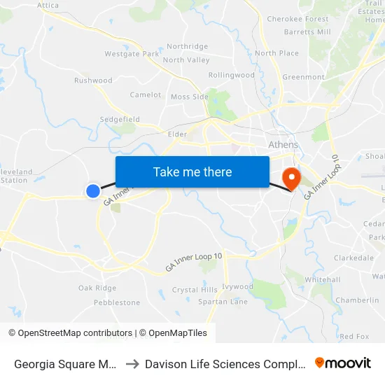 Georgia Square Mall to Davison Life Sciences Complex map