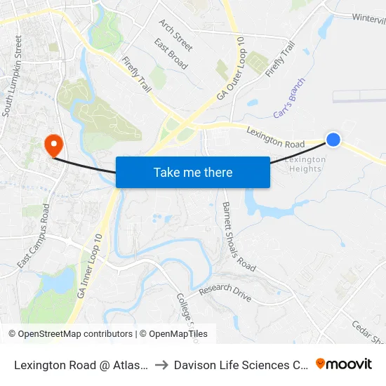 Lexington Road @ Atlas Way Ib to Davison Life Sciences Complex map