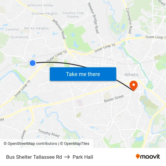 Bus Shelter Tallassee Rd to Park Hall map
