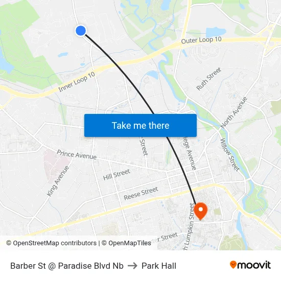Barber St @ Paradise Blvd Nb to Park Hall map