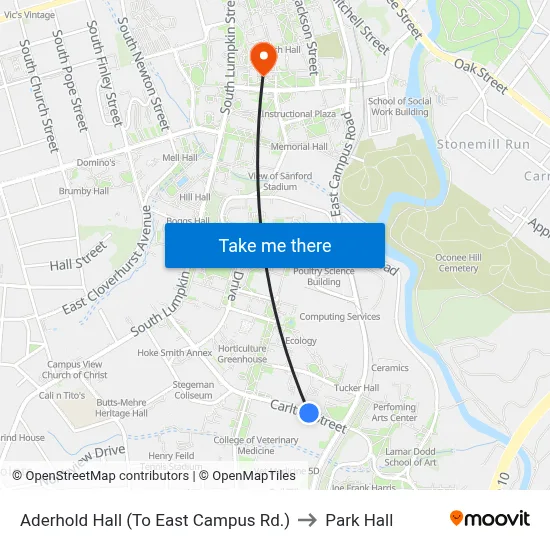 Aderhold Hall (To East Campus Rd.) to Park Hall map