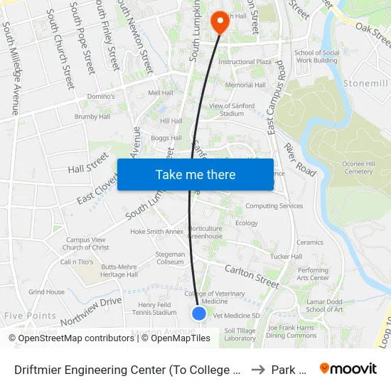 Driftmier Engineering Center (To College Station) to Park Hall map
