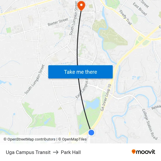 Uga Campus Transit to Park Hall map