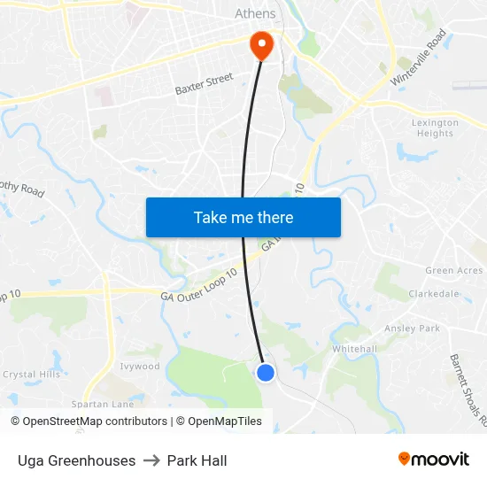 Uga Greenhouses to Park Hall map