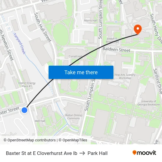 Baxter St at E Cloverhurst Ave Ib to Park Hall map