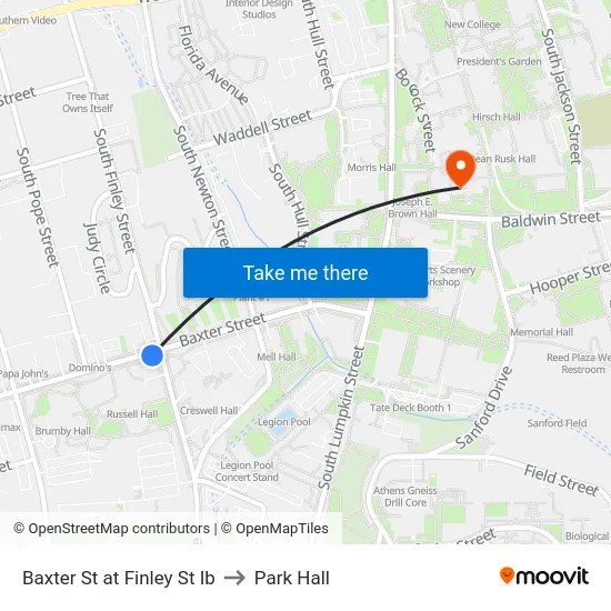 Baxter St at Finley St Ib to Park Hall map