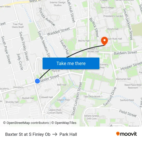 Baxter St at S Finley Ob to Park Hall map
