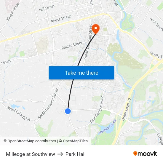 Milledge at Southview to Park Hall map