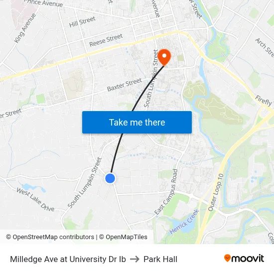 Milledge Ave at University Dr Ib to Park Hall map