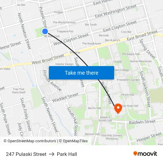 247 Pulaski Street to Park Hall map
