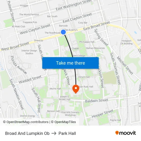 Broad And Lumpkin Ob to Park Hall map