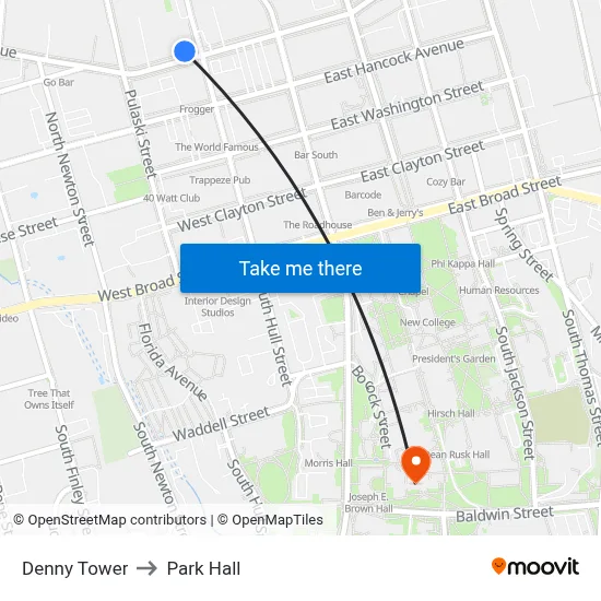 Denny Tower to Park Hall map