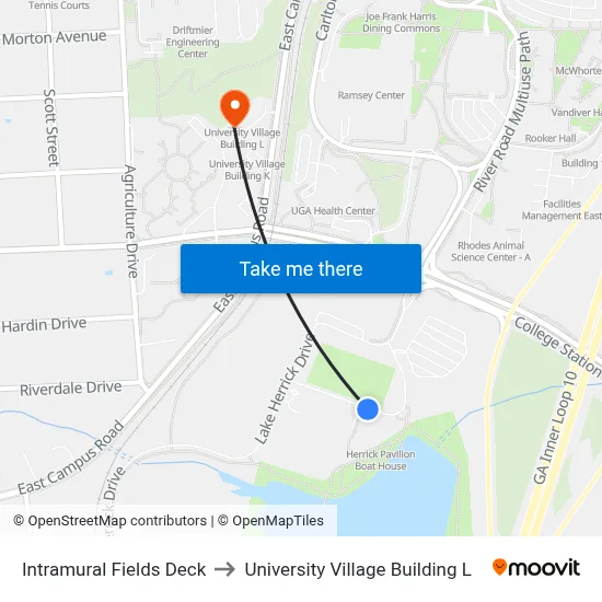 Intramural Fields Deck to University Village Building L map