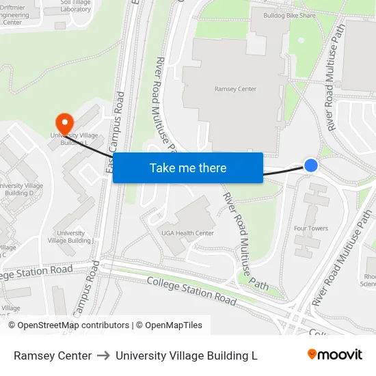 Ramsey Center to University Village Building L map