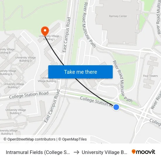 Intramural Fields (College Station Rd.) to University Village Building L map