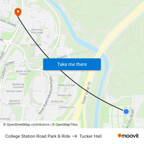College Station Road Park & Ride to Tucker Hall map