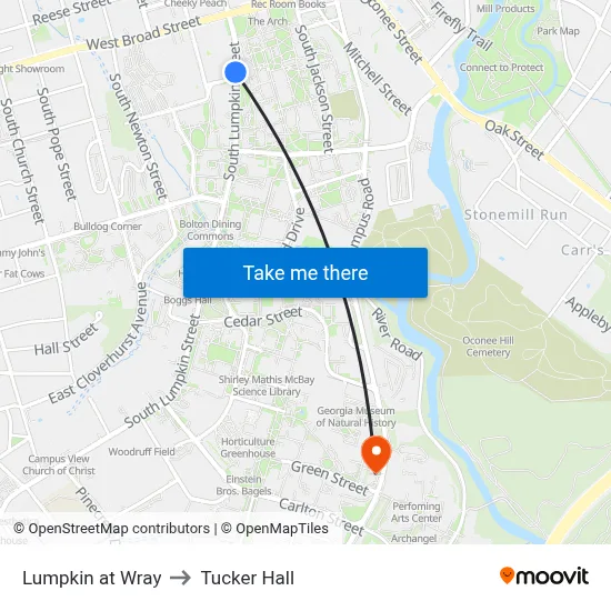 Lumpkin at Wray to Tucker Hall map