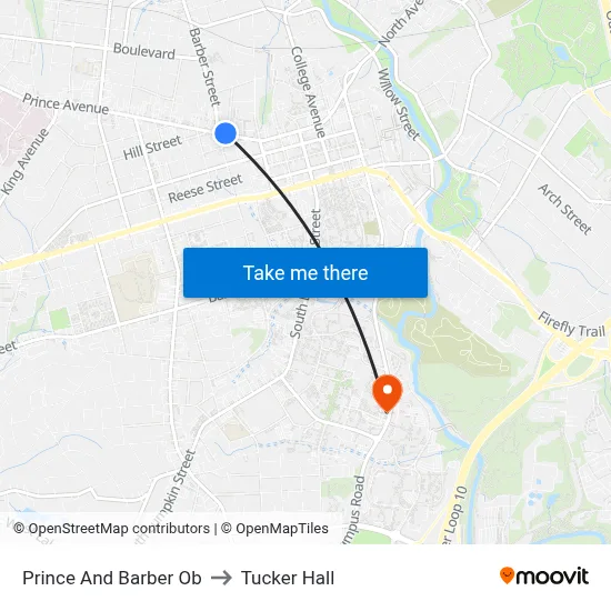 Prince And Barber Ob to Tucker Hall map