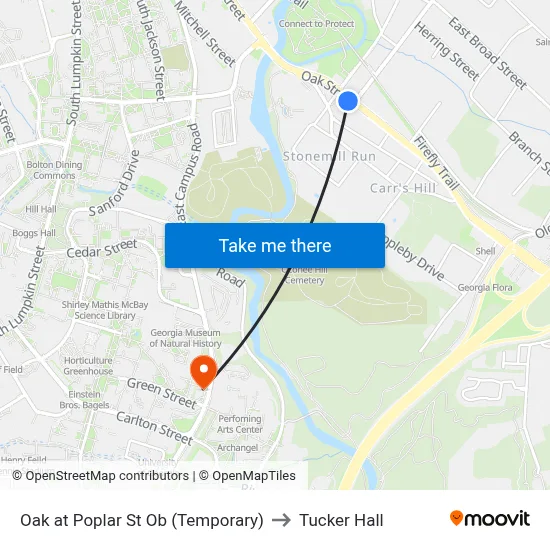 Oak at Poplar St Ob (Temporary) to Tucker Hall map