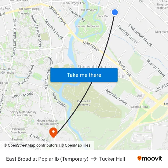 East Broad at Poplar Ib (Temporary) to Tucker Hall map