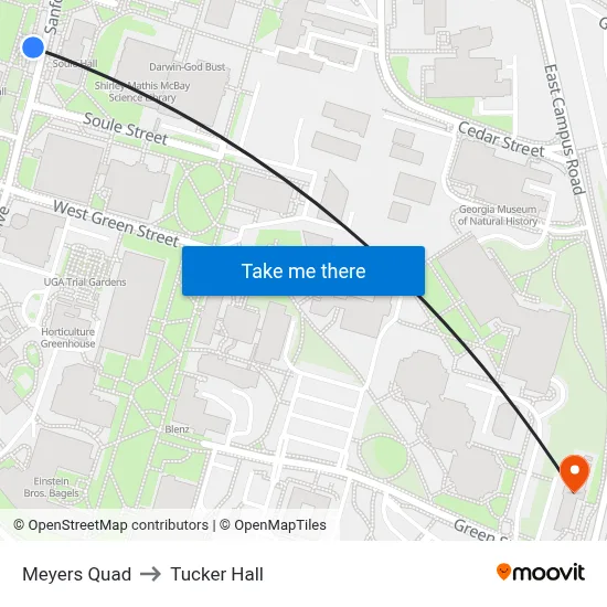 Meyers Quad to Tucker Hall map