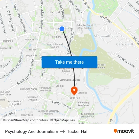 Psychology And Journalism to Tucker Hall map