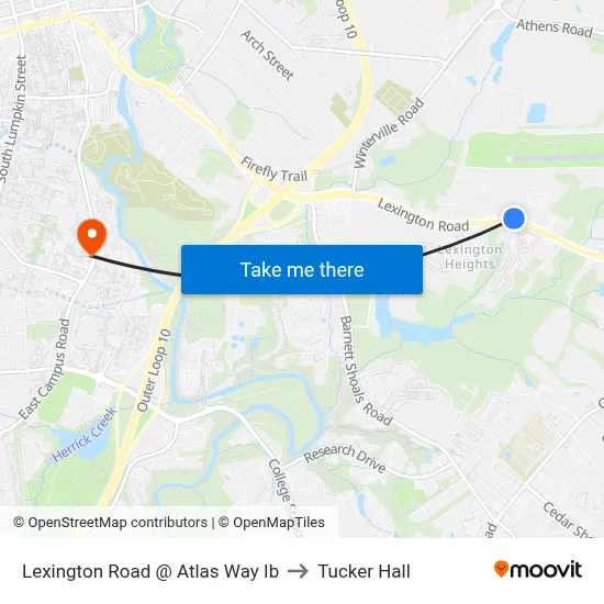 Lexington Road @ Atlas Way Ib to Tucker Hall map