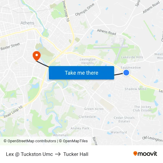 Lex @ Tuckston Umc to Tucker Hall map