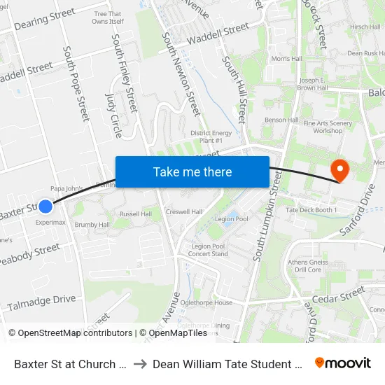 Baxter St at Church St Ib to Dean William Tate Student Center map