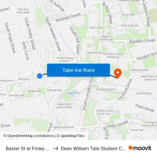 Baxter St at Finley St Ib to Dean William Tate Student Center map