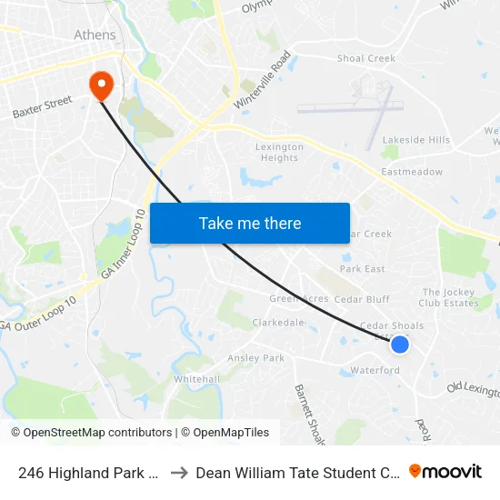 246 Highland Park Dr Ib to Dean William Tate Student Center map